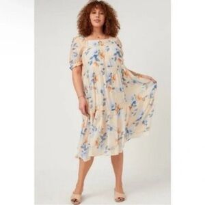 Hayden Cream and Blue Floral Midi Dress 2X